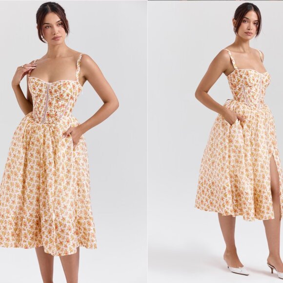 House of CB Dresses & Skirts - House of CB 'Kelly' Royal Rose Print Corset Midi Sundress